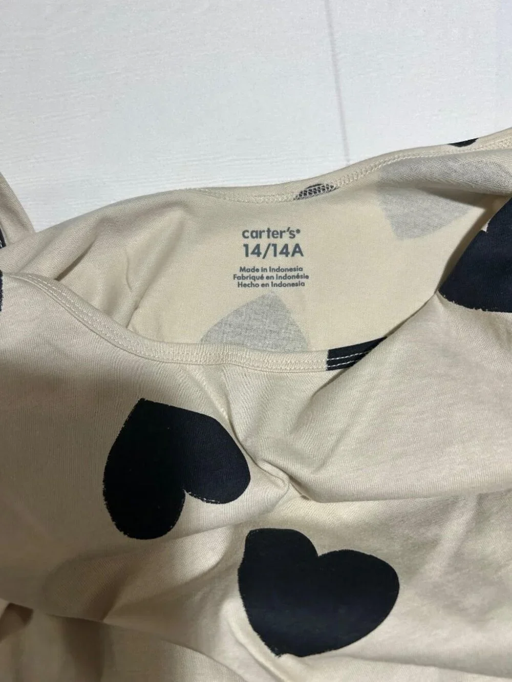 Carter's Girls Size 14 Tan with Black Hearts Lightweight Skater Dress NWT